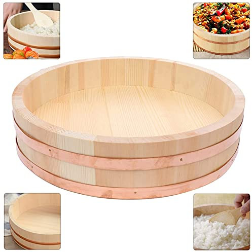Hangiri Japanese Sushi Making Kit Rice Mixing Bowl Wooden Sushi Rice Tub Sushi Oke for Even Seasoning and Cooling Rice,45cm/17.7in