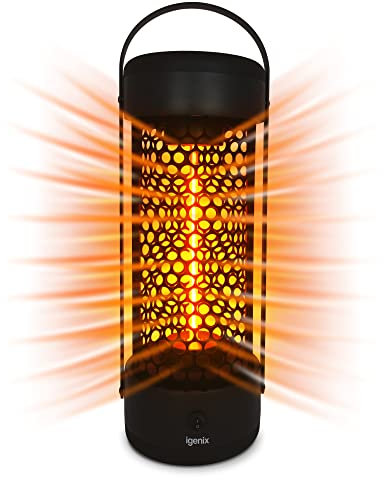 Igenix IG9650 Portable Electric Patio Tower Heater, 1200W, Heat Resistant Handle, Matt Black