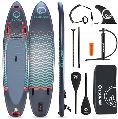 TSUNAMI Stand Up Paddling Board T03, Sup-Board mit Komplettes Zubehör, Board-Tasche, Pumpe und Sicherheitsleine, Tragkraft bis 160kg, Länge 350 cm, für Erwachsene und Jugendliche aller Niveaus