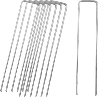 Suregreen 100 pack Anti-Rust Galvanised Garden Ground Pegs U-Shaped Metal Stakes Staples Pins for Securing Membrane/Weed Control Fabric/Fleece/Artificial Grass/Netting/Matting (100, 150mm length)