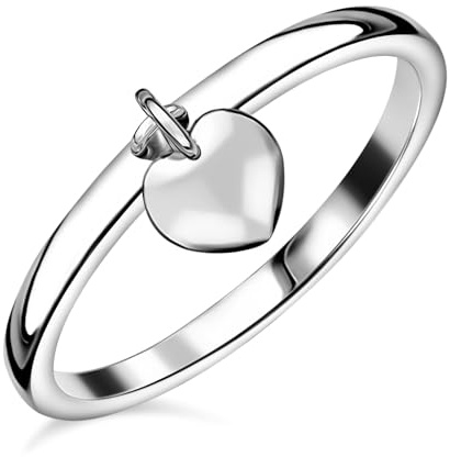 TJC Silver Heart Charm Ring Size U with 925 Sterling Stamped High Gloss Love Symbol Gift for Wife Women Ladies and Girls Girlfriend Metal Wt. 2.42 Grams