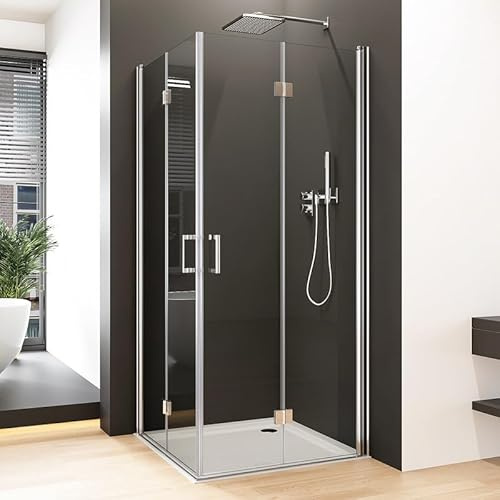 Duschkabine Eckeinstieg 90x90 cm Falttür, Duschabtrennung beide Seiten faltbar Duschtrennwand Falttürkabine Duschtür 6mm NANO Glas, Duschwand Höhe 195cm