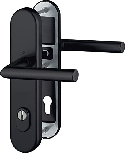 HOPPE Drückergarnitur Amsterdam - Türgriff und Langschild oval PZ 88 mit Kernziehschutz und Schnellstift RC3, Aluminium schwarz matt