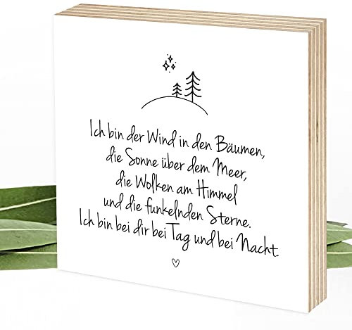 Wunderpixel® Holzbild Ich bin der Wind - bin bei dir - Andenken an Verstorbene - 15x15x2cm zum Hinstellen/Aufhängen, echtes Foto mit Spruch auf Holz - Wand-Bild Aufsteller - Erinnerung Trost-spender