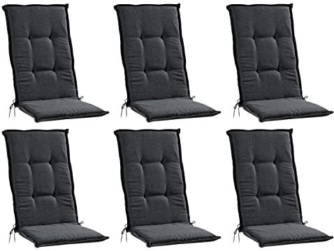Gartenstuhlauflagen Hochlehner 6er Set - 120 x 50 cm - Dunkelgrau - Polyester - Sesselauflage Sitzpolster Stuhlauflage