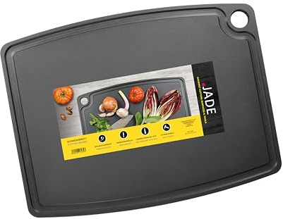 JADE Schneidebrett Gourmet Professional mit Aufhängeöse & Saftrille (44 x 32,5 cm) - Zellulose-Laminat, schwarz - beidseitig verwendbar - spülmaschinenfest, messerschonend, robust, hitzebeständig