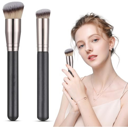 Kryzalite® 2 Stück Kabuki-Pinsel, erzielen Sie einen Makellosen Look, Abgewinkelte Foundation, Concealer und Konturpinsel mit Dichten Synthetischen Borsten(Brauner Farbverlauf)