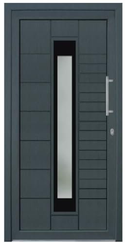 HORI Haustür Kunststoff, aluminium, Komplettset konfigurieren, Hauseingangstür Modern I Farbe: grau (innen weiß) I DIN rechts I Modell: Stripe I 198 x 98 cm