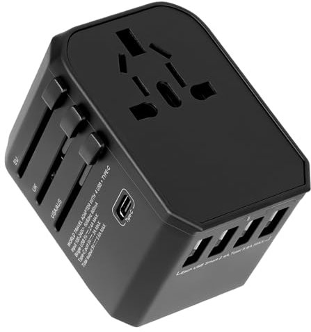 Adattatore Universale da Viaggio,Presa Universale da Viaggio con 4USB+1USB C + 1 CA Adattatore Presa Inglese/Americana/Europa/Australia Adattatore Internazionale per 224+ Paesi