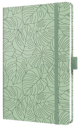 SIGEL J5353 Wochenkalender Jolie 2025, Green Monstera, ca. A5, Hardcover, Gummiband, Stiftschlaufe, Einstecktasche, 174 Seiten, vegan, Buchkalender, Terminplaner