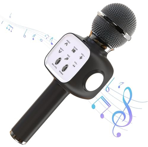 Tikimoon Kabelloses Mikrofon, Karaoke-Bluetooth-Mikrofon für Kinder und Erwachsene, Karaoke-Mikrofon, Lautsprecher, Singmaschine mit LED-Lichtern, Android/iOS-Smartphone, Bluetooth-Mikrofon für Party,