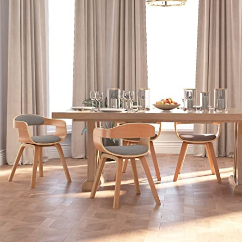 YUHI-HQYD Esszimmerstühle 4 STK.,Küchenstühle,Beistellstühle,Loungesessel,Lernstuhl,Lesestuhl,Arbeitsstühle,Moderner Stil,Dekorative Stühle,für Zuhause,Küche,Café,Bar, Taupe Bugholz und Stoff