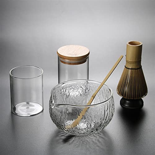 BAMFY Vaso Te Matcha Kit Chasen Bambu Matcha, Soporte for Batidor Matcha, Tazón De Vidrio, Cuchara, Kit Matcha Japonés Juego De Té (Color : Black 6-piece set)
