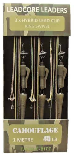 TJR Tackle Camo Carp Leadcore Leaders Clips de Plomo híbridos QC o Anillo Giratorio Listo Atado (Anillo Giratorio)