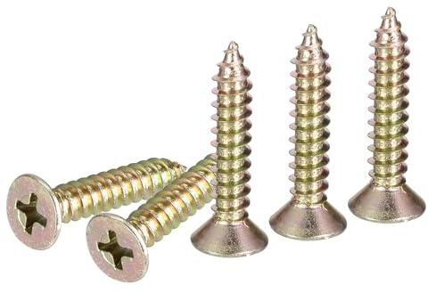 DTGN 25Pcs #10x1 Flat Head Wood Screws, Brass Phillips Self Tapping Screws - Good for Woodworking, Furniture - Gold