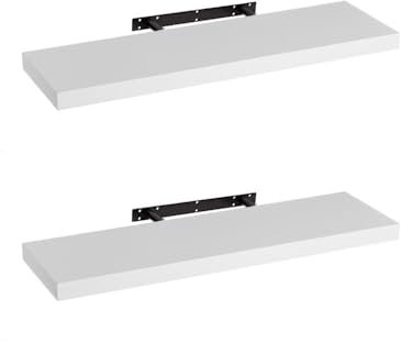 LOLAhome - Set de 2 Baldas Flotantes para Pared de Madera Blancas de 80x23 cm, 2 Estanterías de Pared Resistentes y Decorativas sin Agujeros Visibles para Salón, Cocina, Oficina o Dormitorio