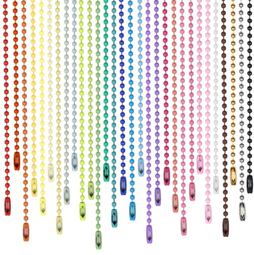 TOAOB 200 Stück 10 cm Kugelkette Bunte Edelstahl Set 2.4 mm Durchmesser | mit Kugel Ketten Verbinder, Edelstahl Kette, Perlenrollenkette für Schmuckherstellung, DIY Tags Kette Schlüsselanhänger