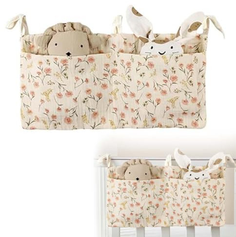 AUEFUDQ Babybett Organizer Hängend 2-in-1 Baby Kinderzimmer Organizer Babybett Aufbewahrungstasche Windeln Babybetttasche Verstellbarer Kinderzimmer Hängender Bett Organizer zum Aufhängen