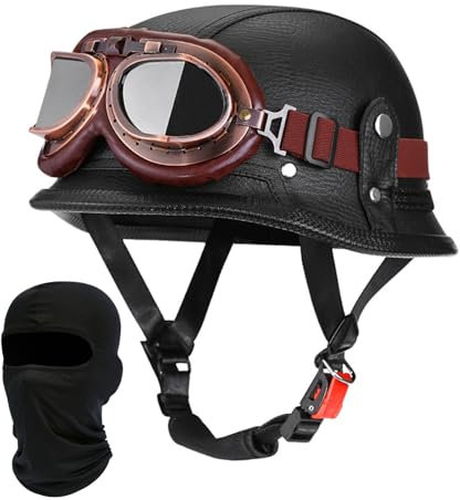 Beyswage Mezzo Casco Casco Scooter Fodera Rimovibile Casco Elmetto Moto Omologato ECE Casco Retro Casco Aperto Scooter Casco Nero Casco Vintage Scodella Casco Uomo Donna Adulti