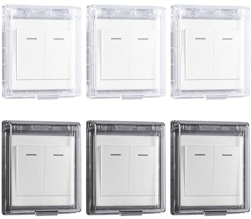 NINGYER 6 Pièces Cache Interrupteur Mural, Type 86 Réversible Cache Prise Murale Étanche, 11x10cm Cache Interrupteur pour Salle de Bain, Maison, Extérieur (2 Couleurs)