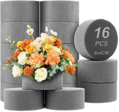 JMIATRY 16 Stück Blumensteckschaum Rund 8x4cm, Blumensteckmasse Rund, Grün Nasssteckschaum Steckschaum für Frischblumen, Blumenstrauß, Basteln Deko
