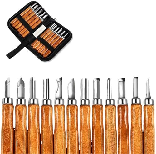 QAUUCP Herramientas Carpinteria Madera Kit de Tallado de Madera de precisión, cómodo y ergonómico, de 12 Piezas, for Tallado detallado con Herramientas de bisturí y cinceles