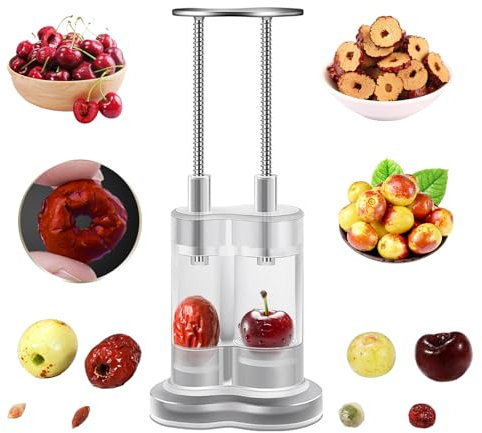 BeauFairy Deshuesador de Cerezas, Doble Agujero, Deshuesador de Aceitunas de Acero Inox, Descorazonador de Frutas Duradero, Corer Pitter Herramienta para Hacer Pastel de Cerezas, Mermelada, Jugo, 008