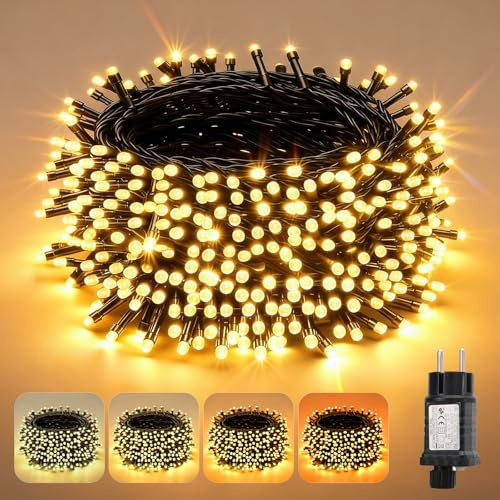 SALCAR LED Lichterkette Weihnachten 20m 300er, Wasserdicht Weihnachtsbeleuchtung Außen Innen mit 9 Modi, Warmweiß bis Gelb(2800K-1800K) Dimmbar Christbaumbeleuchtung für Garten, Balkon, Party