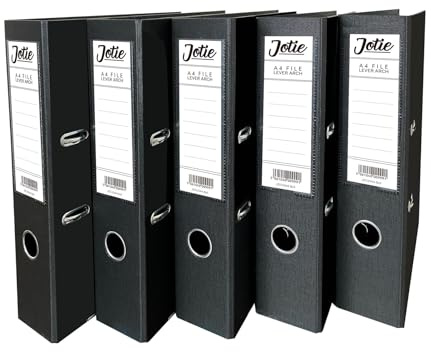 Set of 5 Black A4 Lever Arch Files for Paperwork A4 Folders with 70mm Spine, Thumb Ring & Elegant Anti-Spill Cover | Large Ring Binders | File Storage & Office Supplies