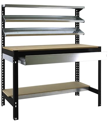 PRORGEAL Werkbank Buffalo mit Frontablage und Schubfach | HxBxT 84x90x61cm | Traglast 400kg | Anthrazit | Werktisch Arbeitstisch Werktisch