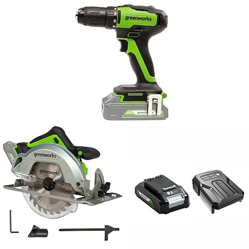 Greenworks 24V Bundle: Akku-Bohrschrauber (35 Nm, bürstenlos) + Akku-Kreissäge (4500 U/min) + 2Ah Akku & Ladegerät - Beide Werkzeuge mit 3 Jahren Garantie