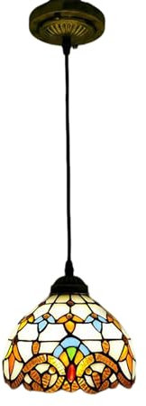 Lampada a sospensione in stile Tiffany barocco blu da 8 pollici, lampada a sospensione retrò in vetro colorato color crema per ristorante, corridoio, cucina, bar, illuminazione a sospensione, beige