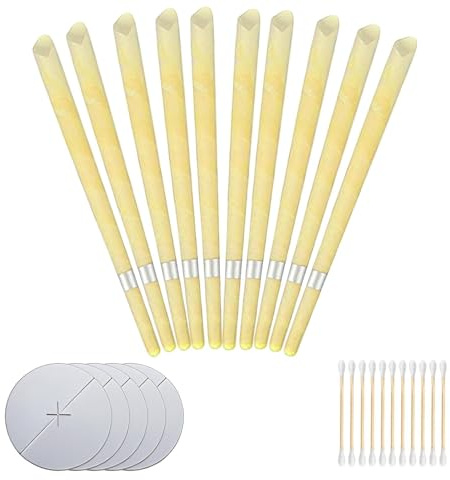 10 PCS Natural Ear Candles for Wax Removal with 5 Protective Disks+10 Cotton Swab 100% Non-Toxic Cylinders Fragrance Hollow Candles for Ear Cleaning Earwax Removal Candling Kit for Ear Cleaning(Beige)