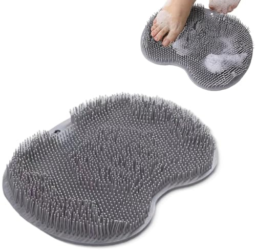 KIRZAX Laveur de Pieds de Douche, Foot Scrubber Douche avec Antidérapant Ventouses,Tapis de Massage en Silicone,Un Tampon de Massage Apaisant et Relaxant pour Nettoyer et Masser les Pieds(Gris Foncé)