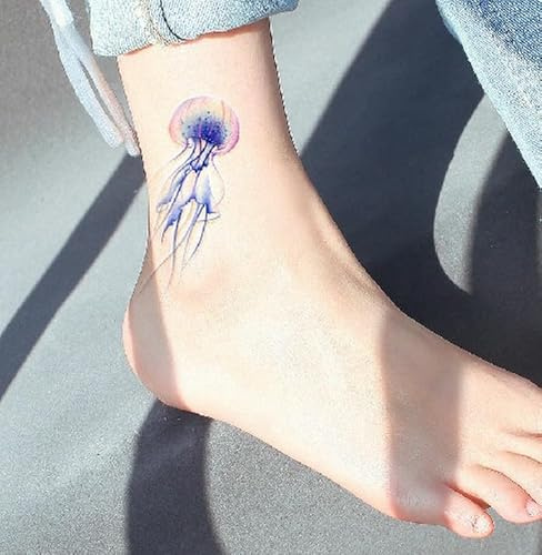 Temporary Tattoos For Adult 2 Hand-Painted Jellyfish Ins Style Waterproof Female Sense Long-Lasting Neck Ankle Japanese Stickers Fake Tattoo Large And Small Pictures