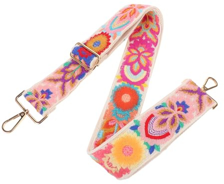 ANDRESLAD Verstellbarer Bestickter Handtaschen Gurt mit Blumenmuster aus Polyester für Festivals und Casual Gebrauch Robuster Banjogürtel mit Kreativem Gitarrenriemen Design