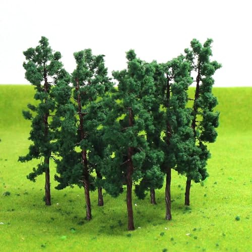 Miniature Plants,10Pcs 9x3.5cm HO Scale Model Trees 1:87 Deep Green Trees Iron Wire Train Layout Set
