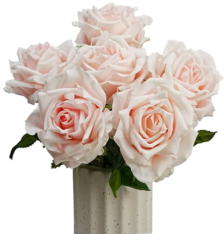 JaHe Artisan 6 Pcs Real Touch Latex Roses, 17'' Artificial Soft Touch Rubber Roses Luxury Silk Faux Flower in Bulk for Home Party Office Wedding Livingroom Decor, Vase Filler, Table Centerpieces