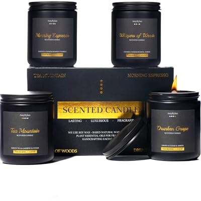4 Pack Wooden Wick Scented Candle Gift Set for Men, 30oz Non-Toxic Soy Wax, 220 Hours of Burn Time Masculine Candle, Aromatherapy Candle for Father's Day, Boyfriend, Husband, Dad, Brother, Boss