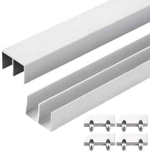 Chaoyilian Sliding Door Kit Track Rail,Double Track Aluminum Alloy Glass Sliding Door,Glass Slidings Doors Hardware Kit,Smooth Operation,Rust Prevention,for Display Cabinet,Closet,Wardrobe