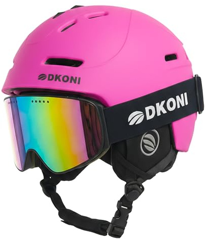 DKONI Ski Helmet with Goggles, Ski Helmet for Adults Snowboard Helmet Men Women Youth Certified Snow Sports Helmet for Skiing Snowboarding, Pink, M: 21.2″-22.5″ (54-58cm)