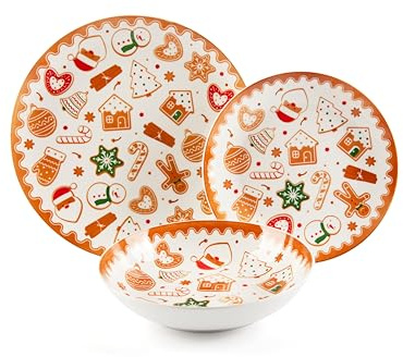 Excelsa Wonderful Ginger Set Servicio de Vajilla de Porcelana, 18 Piezas, Motivo Navideño