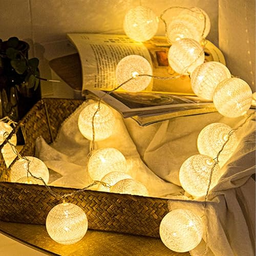 GoldRock 3m 20 Led Kugel Lichterkette Kinderzimmer Mädchen Junge,Lichterkette Kugeln Warmweiß,Baumwollkugeln Lichterketten Innen Kinderzimmer,Lichterketten Bälle für Weihnachten,Bett,Hausbett Hochzeit
