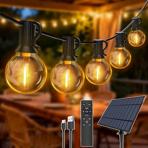 Hopexy Lichterkette Außen Solar 20m,30+2 G40 LED Glühbirnen Wetterfest IP65 | Wasserdichte Outdoor Solarbeleuchtung für Garten, Balkon, Party & Deko. Inkl. Fernbedienung, 3 Modi & Timer Warmweiß