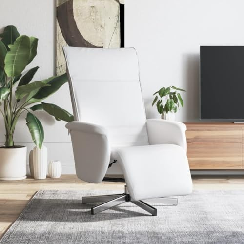 Yunovire Relaxfåtölj med fotdel, vitt konstläder, 360° roterbar, manuell liggfunktion för vardagsrum sovrum, bekväm modern soffa för vuxna