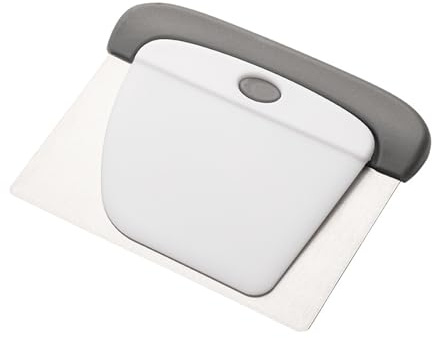 2-in-1 Stainless Steel Dough Scraper & Bench Scraper – Multipurpose Kitchen Tool with Ergonomic Handle for Baking, Pizza Dough, Pastries, Bread & Food Prep – Easy to Clean (Grey+White)
