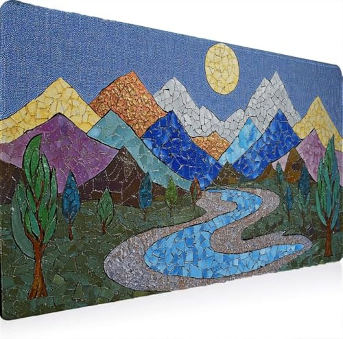 Tapis de Souris, Tapis Souris XXL 600 x 300 Gamer Mousepad, Rubber Base en Imperméable, Grand Bureau Gaming Mouse Pad Bords Cousus Imperméable Antidérapant pour Bureau Domicile Lune Montagne W0G1-1061
