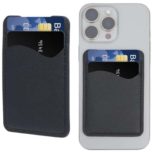 CREATCABIN 2 st svart läder telefonfodral, självhäftande mobiltelefonfodral med korthållare att klistra på, kompatibelt med de flesta mobiltelefoner, 9,7 x 6,6 cm