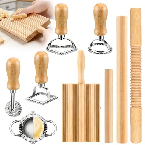 Set di 9 pezzi per la produzione di pasta, set di tagliapasta per ravioli, con tagliabri, tagliapaste, set di attrezzi per la produzione di pasta, per ravioli, per cucina e cottura