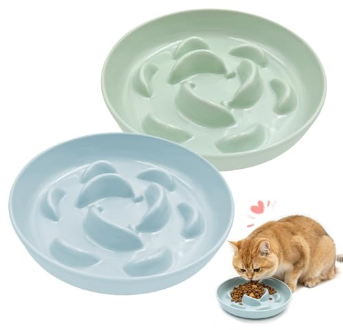 ROEOWENE 2pcs Comedero Antivoracidad Gato de Melamina 16cm Antivómitos para | Evitar Plato Comida Lenta Gatos Y Perros Con Base Antideslizante Comida Húmeda Y Seca-azul Cielo + Verde Oliva